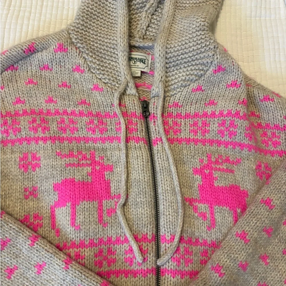 SALE!✨ AE Zip Deer Sweater sz L - Picture 4 of 8